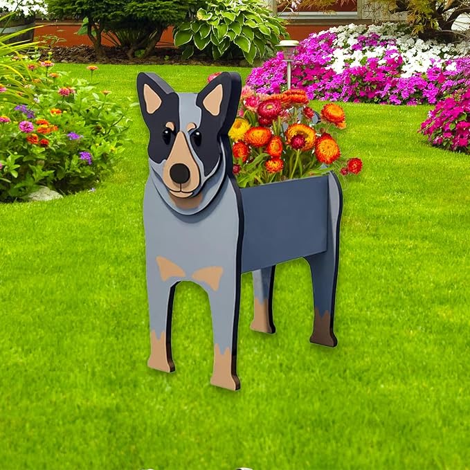 Australian Cattle Dog Planter,Cute Dog Flower Pot,Gifts for Pet Lovers,Unique Animal Plant Pots,Office,Indoor Outdoor Garden Decor(9.45 * 6.09 * 13.39in)