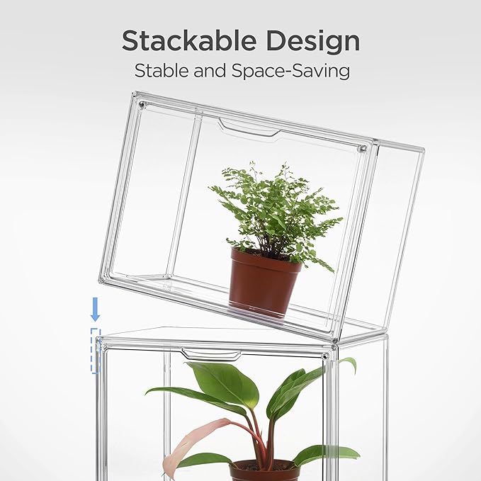 HBlife Mini Greenhouse for Indoor, Clear Stackable Green House with Magnetic Waterproof Door for Small Plants Nursery Germination, Tabletop Portable Greenhouse, 14.1x8.6x10.6 Inch (5 Pack)