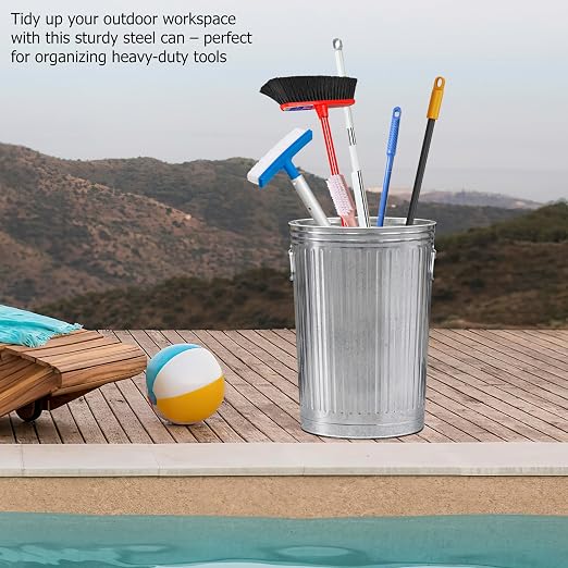 Gardenised Round Galvanized Steel 17 Gallon Trash Can with Lid and Handles Durable Metal Storage Bucket for Backyard Lawn Garden and Yard Use Weather-Resistant Garbage Can for Indoor and Outdoor