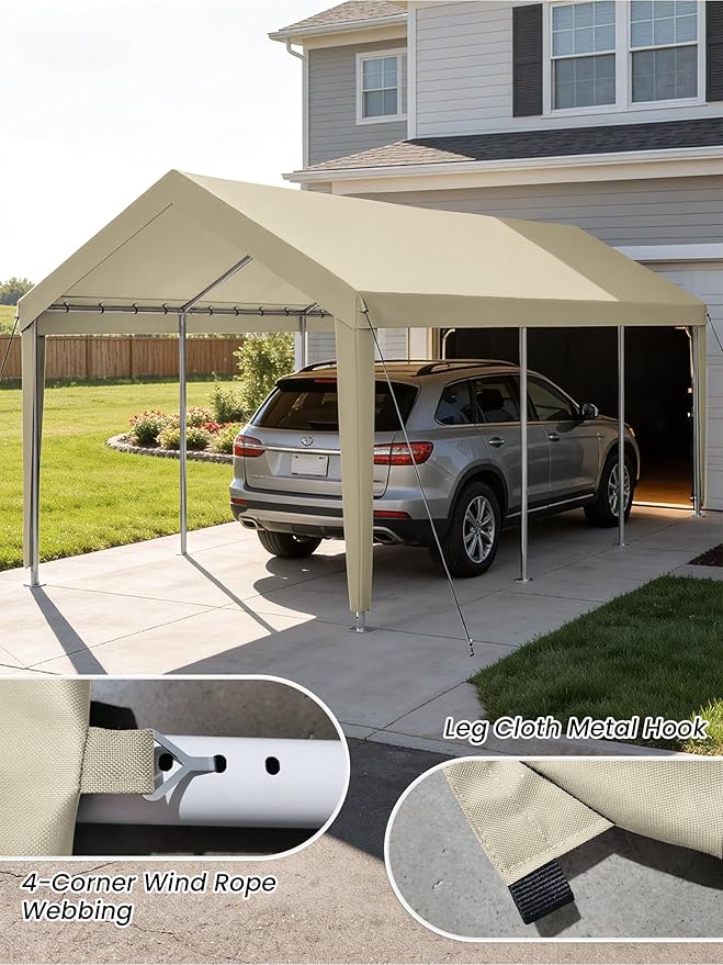 12 x 20 Ft Carport Replacement Cover, Heavy Duty Outdoor Car Tarp Canopy, Waterproof & UV Protected Tear Oxford Tarp with Ball Bungees (Frame is Not Included)