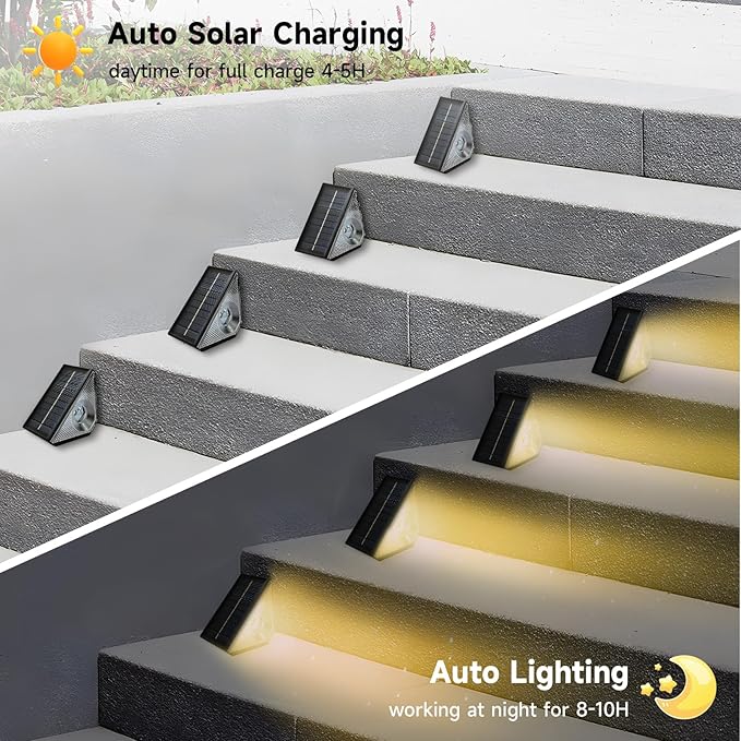 GEEKHOM LED Solar Step Lights Waterproof: Auto-On/Off Warm White & Color Changing for Outside Stairs Patio Garden Fence 12 PCS