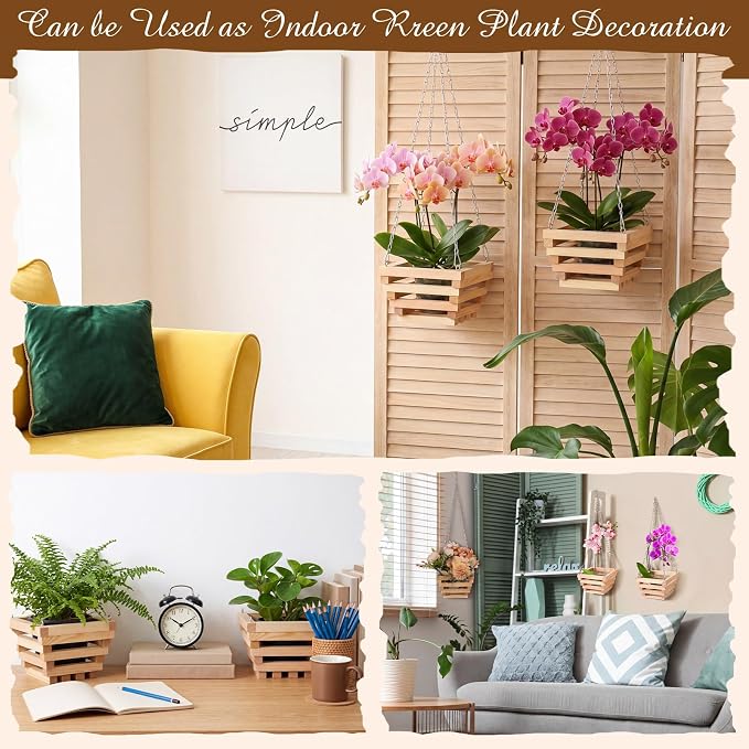 SiliFine 6 Sturdy Orchid Hanging Baskets, Wooden Plant Hanging Baskets, Handmade Inverted Trapezoidal Suitable for Orchids and Other Plants, Staghorn Ferns for Outdoor and Indoor Use, 6 Inch (Natural)