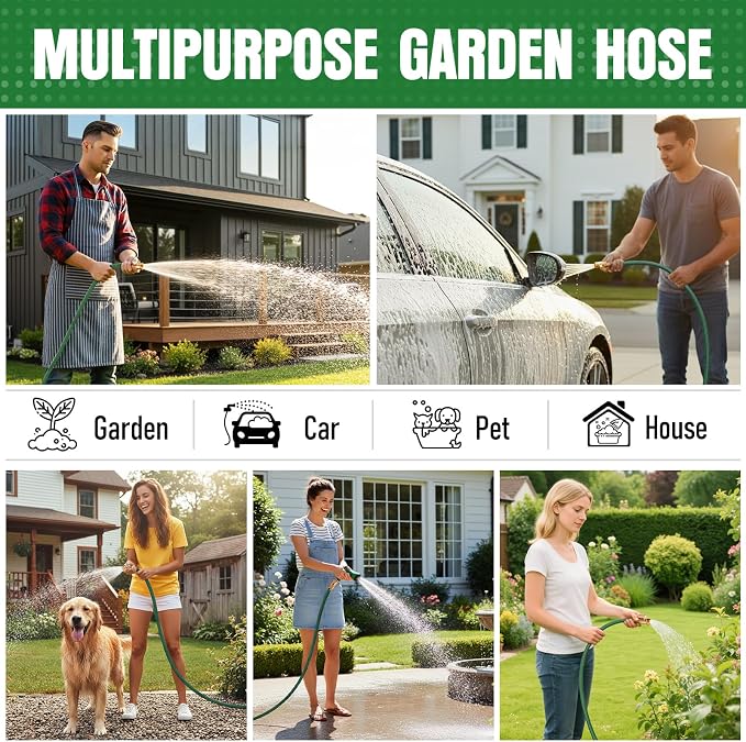NON-EXPANDABLE Garden Hose 50 ft, Heavy Duty Flexible Water Hose, Kink Resistant Lightweight Hybrid Hose with Durable Fabric Skin, Leakproof Hose Male to Female Fittings