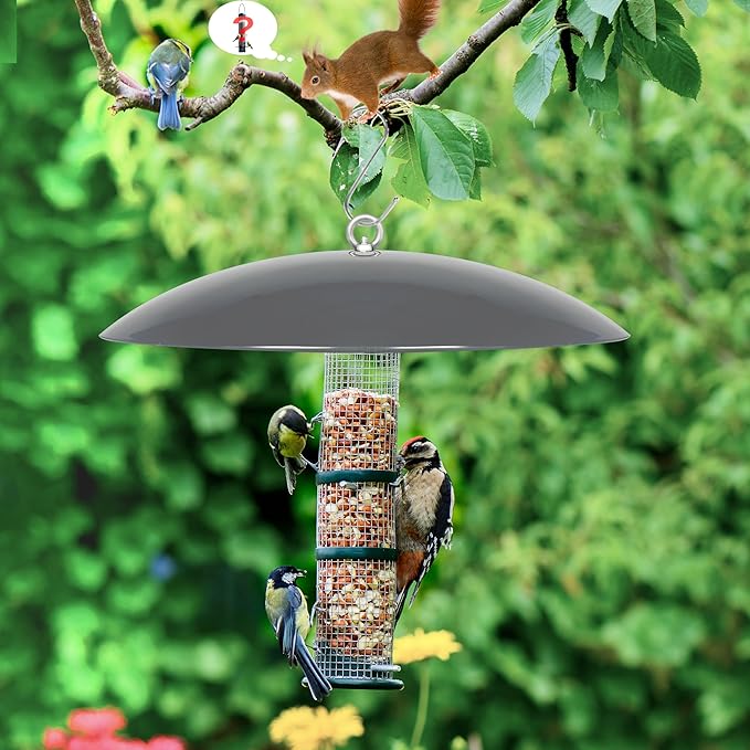 13" Bird Feeder Rain Guard, Hummingbird Feeder Shade Dome Cover, Hanging Baffle for Bird Feeder Pole,Smart Birds Feeder's Umbrella(Grey), 2 Pack