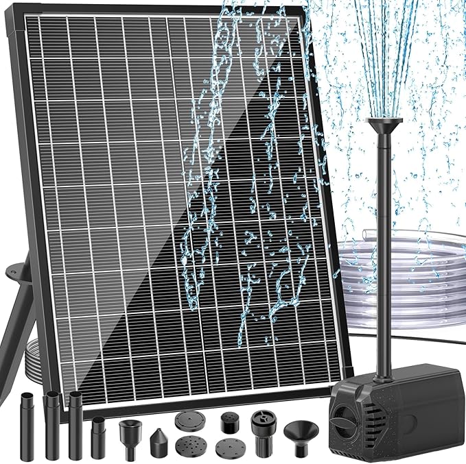 Antfraer 25W Solar Pond Pump, 320GPH Adjustable Flow Solar Fountain Pump with 7 Spray Modes, 16.5FT Cord & 6.6FT PVC Tubing for Fish Ponds, Garden Waterfalls, Hydroponics & DIY Water Features