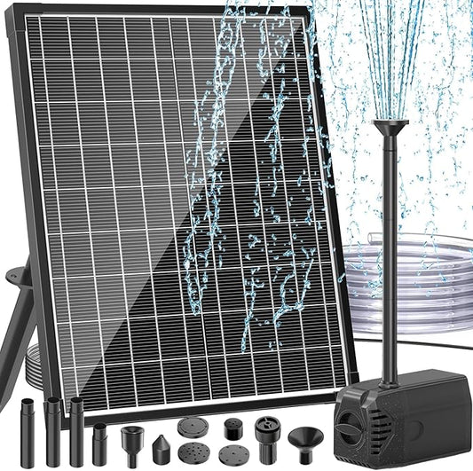 Antfraer 25W Solar Pond Pump, 320GPH Adjustable Flow Solar Fountain Pump with 7 Spray Modes, 16.5FT Cord & 6.6FT PVC Tubing for Fish Ponds, Garden Waterfalls, Hydroponics & DIY Water Features