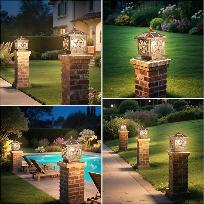Solar Post Cap Light Modern Outdoor Fence Deck Column Cap Lamp Fence Deck Pillar Lantern Outside Housing Patio Landscape Lighting Flat Surface Posts Garden Decor IP65 Waterproof Entrance Pathway Lamps