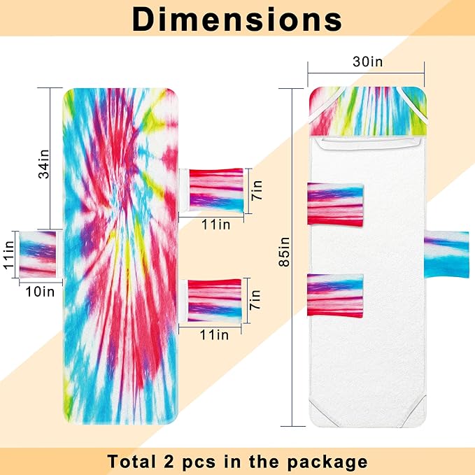 Lounge Chair Towel Cover (Pack of 2), Tie Dye Style Chaise Lounge Cover, Beach Chair Covers with Pockets for Pool Beach Garden Courtyard Outdoor Trips, 85 x30 in, Red Blue