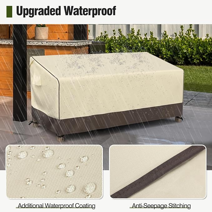 MR. COVER 3-Seater Outdoor Couch Cover Waterproof, 80 Inch Patio Furniture Covers Waterproof with All Weather Protection, Heavy Duty Outdoor Sofa Covers with Air Vent and Handles, Brown & Khaki