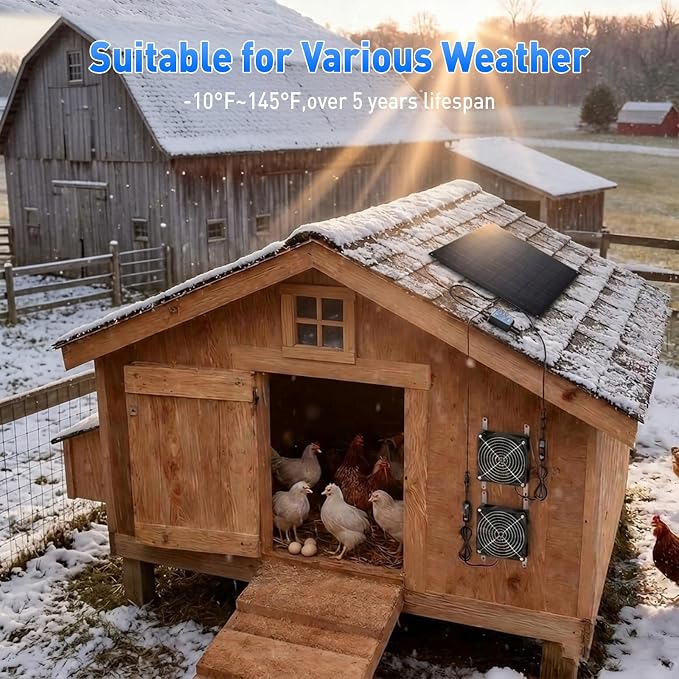 Solar Powered Fan, 15W Solar Chicken Coop Fan,Waterproof Ventilation Exhaust Fan for Outdoor Shed Chicken Coops Greenhouse Doghouses Pet House for Intake or Exhaust Air Cooling