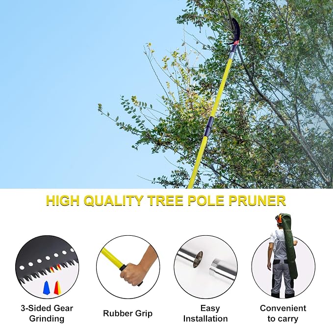 Pole Saws for Tree Trimming, 7.3-30FT Tree Saw with Adjustable Length, Tree Trimmers Long Handle Pruner for Pruning Palms and Branches, Manual Pole Saw with Sharp Steel Blade and Scissors