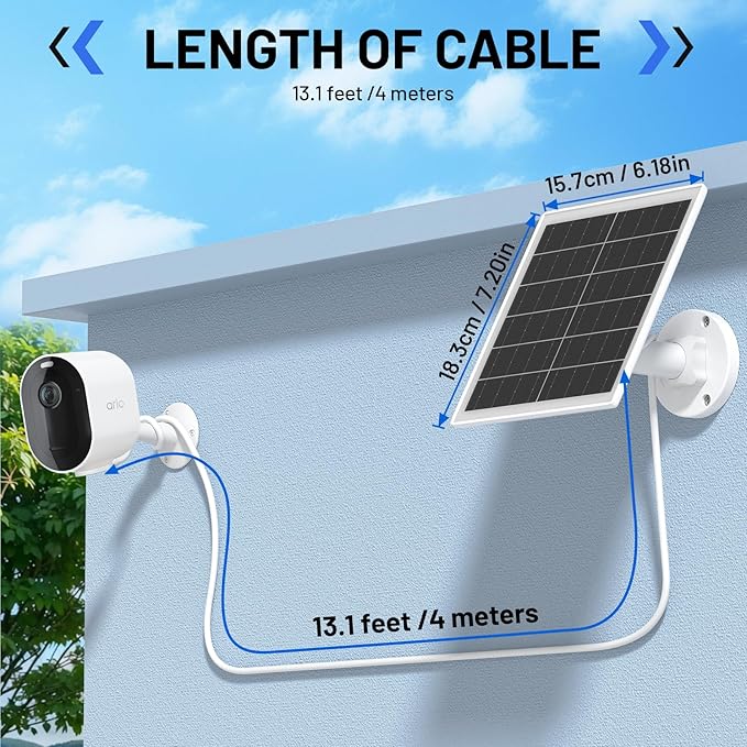5W Solar Panel Charger Compatible with Arlo Pro 5S/Pro 4/Pro 3/Ultra/Ultra 2/Go 2 Camera, Solar Panels Charging with 13.1ft Waterproof Charging Cable,360° Adjustable Wall Mount, 2 Pack