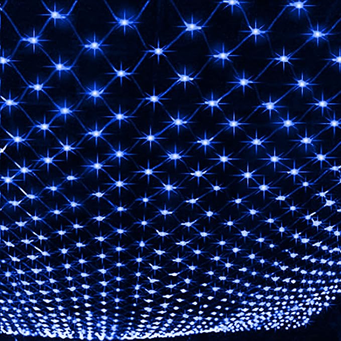 Dazzle Bright Christmas Net Lights, 360 LED 12FT x 5 FT Transparent Wire Waterproof Connectable String Lights with 8 Modes Christmas Decoration Outdoor Lights for Bushes Garden Party Holiday (Blue)