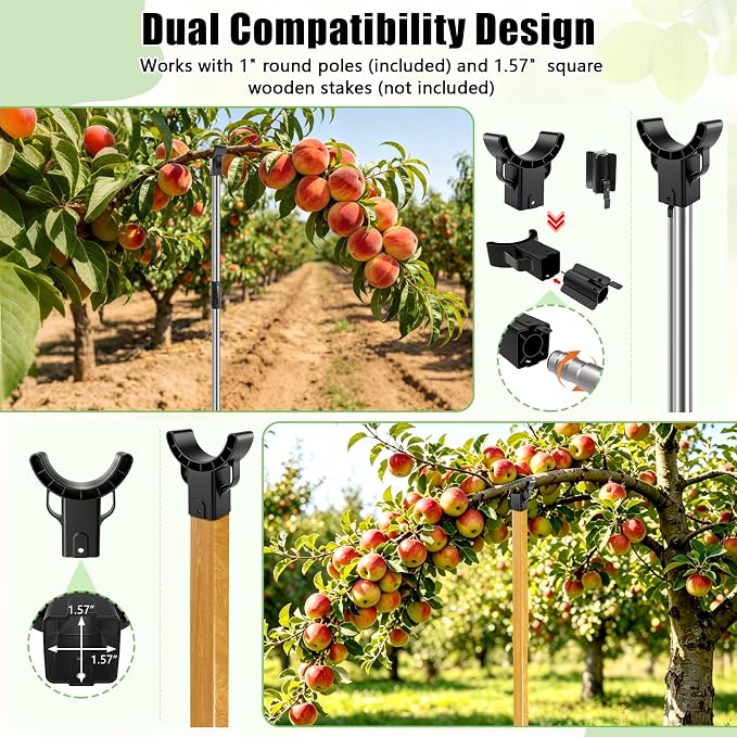 4 Set Stainless Steel Tree Support Pole with Crutch, 18-60.6 Inch Adjustable Tree Branch Support for Fruit Trees Leaning Plant Breakage Prevention