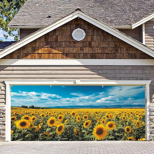 6 * 13FT Sunflower Garage Door Cover Decorations Flower Garage Door Banner for Outdoor Indoor Summer Party Photography Backdrop