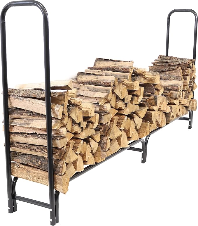 Sunnydaze 8‑Foot Firewood Rack - Outdoor Wood Storage - Black Heavy‑Duty Log Holder Wood Rack for Firewood - 1500-lb Capacity