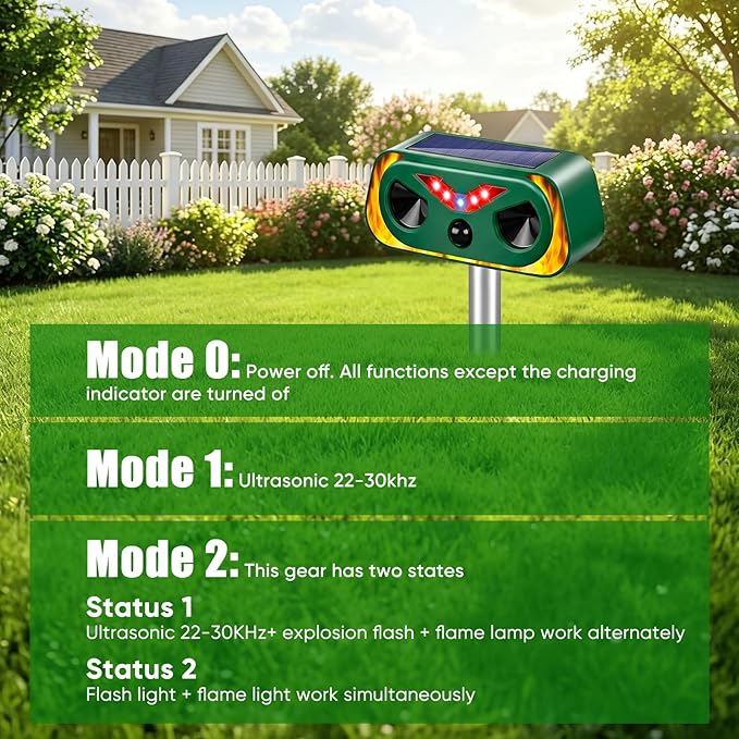 2026 Upgraded Solar Ultrasonic Animal Repellent Outdoor, Waterproof Deer Cat Dog Squirrel Raccoon Rabbit Deterrent with Motion Sensor & Flashing Light for Yard Garden Lawn Farm (2-Pack)