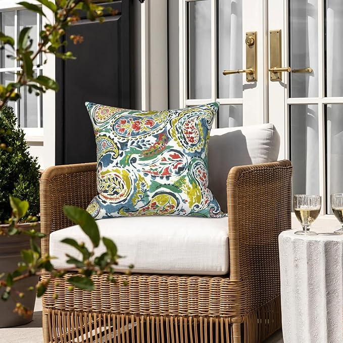 LVTXIII 2 Pack Outdoor Pillow Covers ONLY 18x18 Inch, Water-Repellent Square Decorative Cushion Covers for Patio Furniture, Garden, Sofa, Paradise Paisley