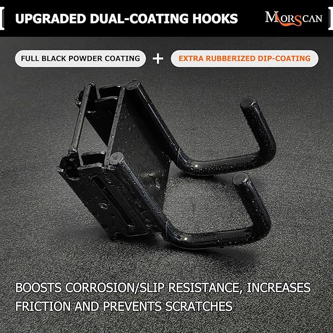 4-Pack 2"x2" Heavy-Duty E-Track Double Fitting J Hooks with Extra Rubberized Dip-Coating - Stable Organizers for Trailers, Trucks & Garden Tools