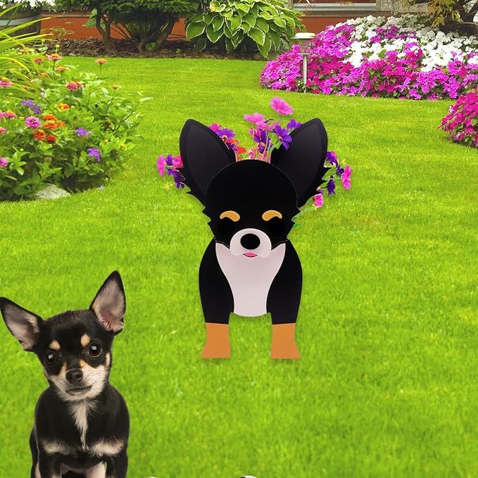 Black and White Chihuahua Dog Planter Plant Pots,Cute Dog Flower Planter,Gifts for Pet Lovers,Unique Animal Plant Pots,Office,Indoor Outdoor Garden Decor(9.45 * 5.91 * 13.46in)