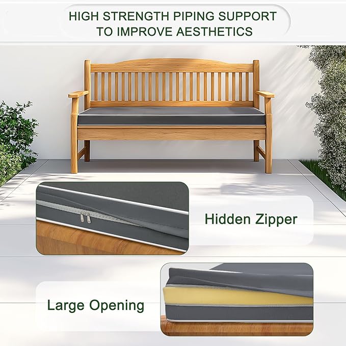 Porch Shield Outdoor Bench Cushion Cover – Waterproof Swing Cushion Cover for Patio Furniture Loveseat (Not Insert) Dark Grey 48" W x 18" D x 3" H