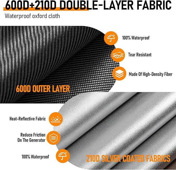 Generator Cover While Running, 38"L x 28"W x 27"H Heavy Duty Outdoor Waterproof Generator Covers, Compatible with 10000+ Watt Generators, Tear Resistant, All-Weather Protection, Black