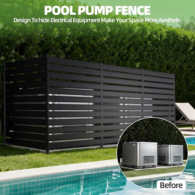 63" H x 38" W (1-Panels) Air Conditioner Fence Screen Trash Can Privacy Fence Panels, Suitable for Pools and Yards, no Digging Required，Black Privacy Panel
