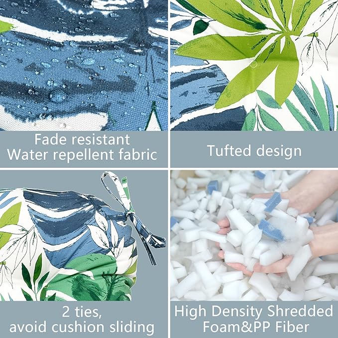 LVTXIII Outdoor Seat Cushions Seasonal Tufted Chair Cushions, Patio Chair Pads for Dining Chairs, Armchairs and Garden Furniture Decoration (Round Back, 19”x19”x4”, Islamorada Blue Green, 2 Pack)