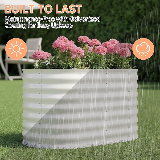 IDEALHOUSE 4x2x2 Ft Galvanized Metal Raised Garden Bed, 24-Inch Tall Outdoor Planter Box for Vegetables, Flowers & Herbs, Rust-Resistant Garden Beds for Backyard, Patio or Balcony, Beige