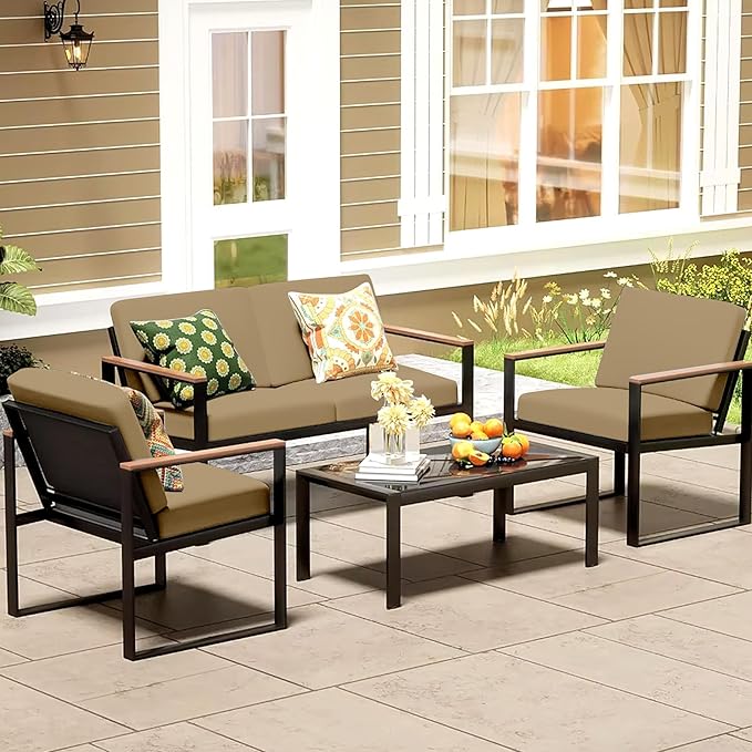 8Pcs Patio Cushion Covers,Outdoor Cushions Covers,Stretch Cushion Covers Replacement, Washable and Reusable Furniture Protectors(Khaki)