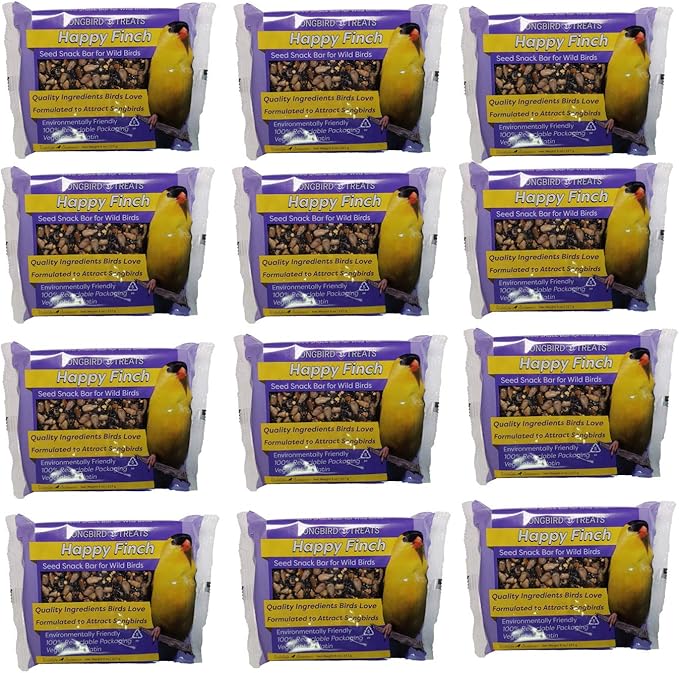 Wildlife Sciences Songbird Treats Seed Bars | 12 Pack of 8 oz Bird Seed Cakes for Wild Birds (Happy Finch)