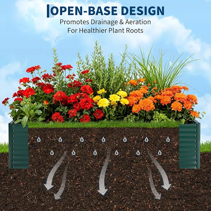 Garvee Galvanized Raised Garden Bed Large Rectangular Kit with Cover Zippered Screen Doors, Open Base Design, Thick Steel, Easy Assembly, Planter Box for Vegetables, Flowers (Dark Green, 8x4x2 ft)