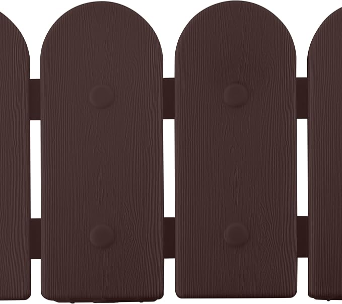 Evelyne Garden Border Plastic Edging: Wooden Fence Design - 16pcs Brown Yard Landscaping Fence Liner Lawn Edge Barrier - 20ft Kit of Decorative Lawn Panels Elements -Landscaping Edging-GMT-10374-A16