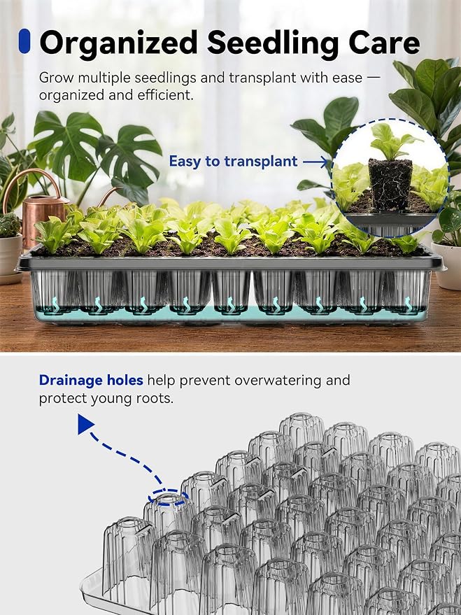 GLOWRIUM Seed Starter Tray with Grow Lights, 2 Pack 108-Cell Seed Starter Kit with 4.3" Humidity Dome, Indoor Seedling Starter Tray with 3/9/12/16h Timer, Adjustable Brightness Seed Starting Trays
