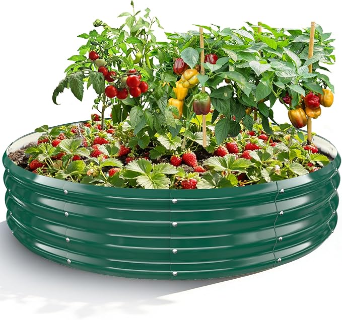 Galvanized Raised Garden Bed for Gardening - 5x5x1ft Large Thickened Metal Planter Box Outdoor for Vegetables, Flowers,Herbs,Above Ground Garden Containers Round,Green
