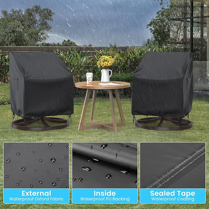 Outdoor Swivel Lounge Chair Cover, 2 Pack Waterproof Outdoor Chair Covers, Heavy Duty Patio Chair Covers for Outdoor Furniture, 30" W×34" D×38.5" H, Black