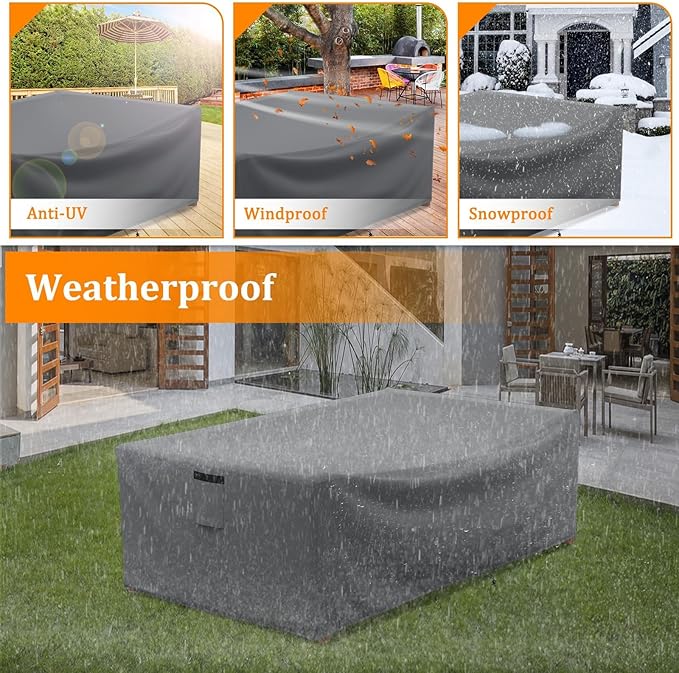 STARTWO Patio Coffee Table Cover Waterproof Patio Furniture Covers, Heavy Duty Durable Rectangular Outdoor Table Cover Fits up to 48L x 28Wx 13H inches, Grey