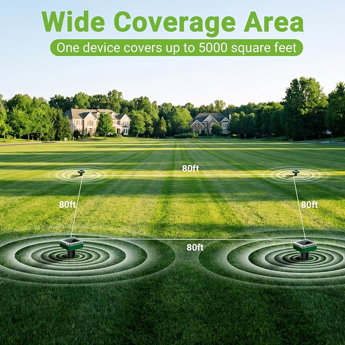 8 Pack Mole Repellent Solar Powered, Gopher Repellent Ultrasonic for Lawns, IP65 Waterproof Mole Deterrent for Yard, Outdoor Pest Control for Groundhog, Vole, Armadillo, Chipmunk, Snake