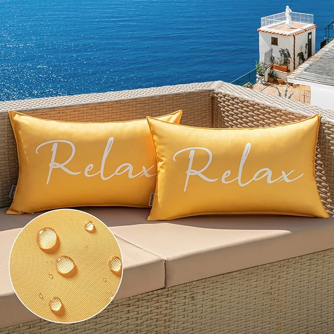 MIULEE Outdoor Waterproof Throw Pillow Covers Set of 2 Spring Relax Decorative Outdoor Rectangular Pillowcases for Chair Patio Garden Couch Tent Balcony Sofa Yellow 12x20 Inch