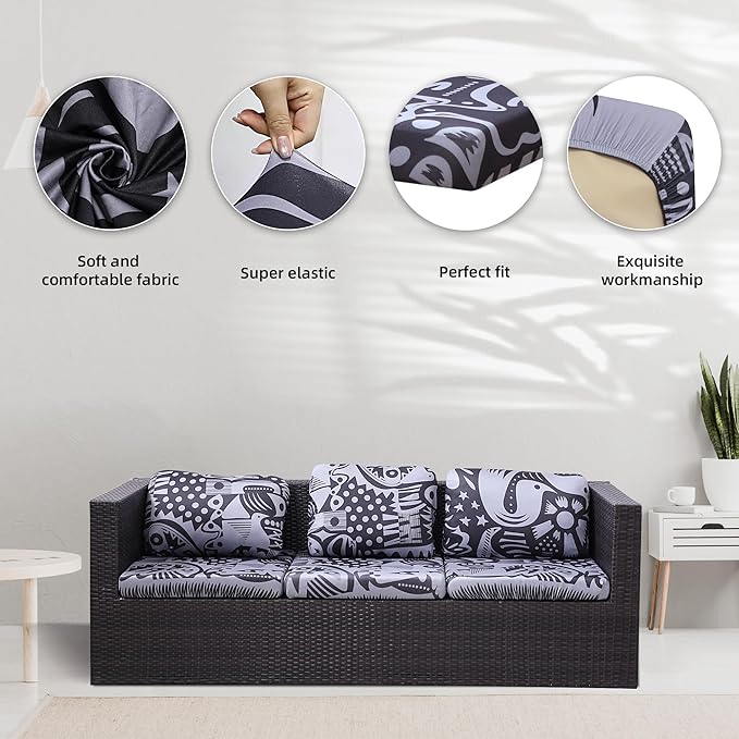 BIETYONE 8Pcs Stretch Patio Cushion Covers,Outdoor Couch Covers Replacement,Outdoor Couch & Sofa Slipcovers,for Patio Furniture Cushion Covers,Washable Reusable urniture Protector(Grey Pigeon,8PCS)