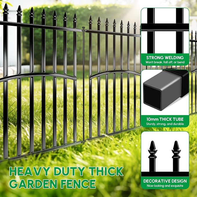 Metal Garden Fence 32in H x 27in W (10 Panels, Total Length 23ft), No Dig Animal Barrier Fence for Dogs, Heavy Duty Tube Decorative Garden Edging Border, Outdoor Rustproof Landscape Fencing for Yard