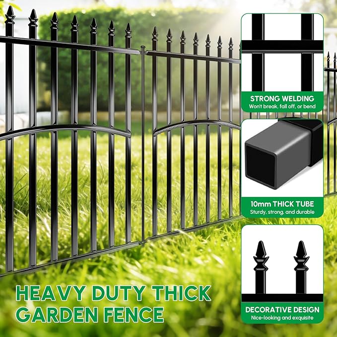 Metal Garden Fence 32in H x 27in W (5 Panels, Total Length 11.5ft), No Dig Animal Barrier Fence for Dogs, Heavy Duty Tube Decorative Garden Edging Border, Outdoor Rustproof Landscape Fencing for Yard
