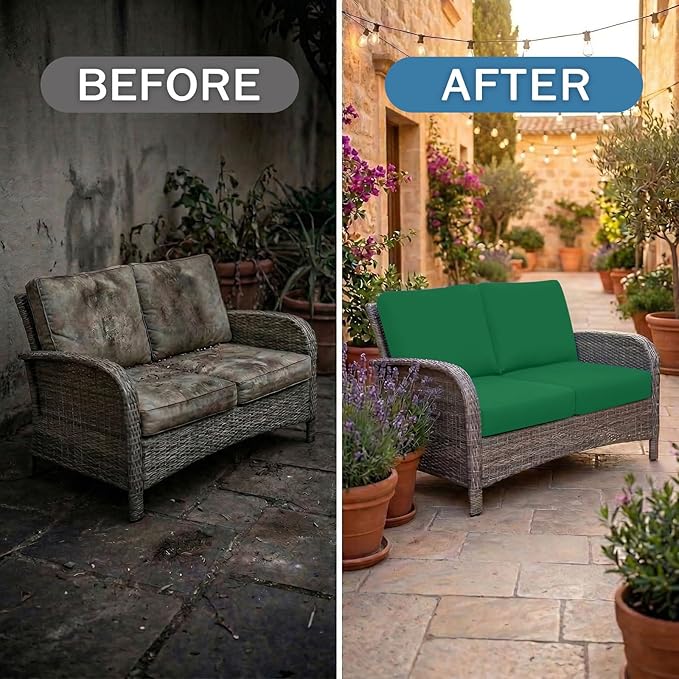 hyha Waterproof Outdoor Cushion Covers for Patio Furniture, Stretch Patio Chair Cushion Slipcovers, Coated UV Resistant Replacement Seat Covers, Solid Color (Green, 14PC)