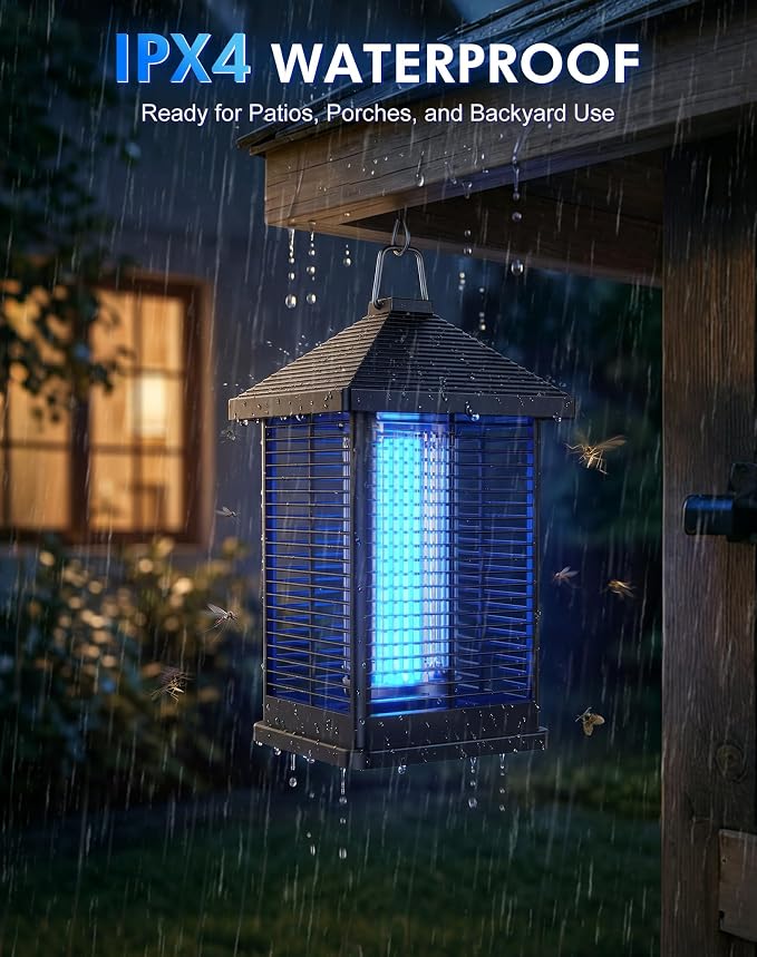 4000V Electric Bug Zapper Outdoor Indoor with Auto Smart Light Sensor – RATOGE Mosquito Zapper IPX4 Waterproof, Mosquito Killer, Insect Fly Trap Covers 2100 sq ft for Patio, Garage, Backyard, Porch