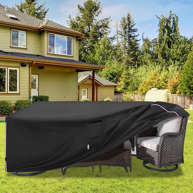 Patio Furniture Cover for 5 Pieces Set-Waterproof 600D Oxford Fabric Cover for 5 PCS Outdoor Sets Wicker Metal Couch Rocking Glider Swivel Chairs Ottomans Sectional Sofa Dining Chair Black