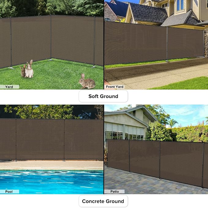 6'x33' Privacy Fence Kit Freestanding Mesh Screen with Iron Poles Temporary Fencing Outdoor Patio Backyard Divider Dog Air Conditioner Trash Fence Brown Custom