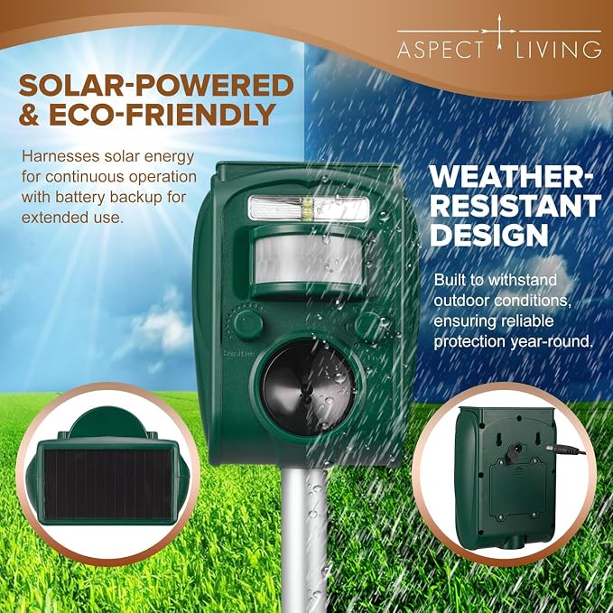 2026 Solar Ultra-Sonic Deer/Cat/Animal Repellent Repeller Devices Bird Deterrent with Motion Sensor Outdoor Yard Detection Power for Garden/Plant(Hostas), IP6X Waterproof