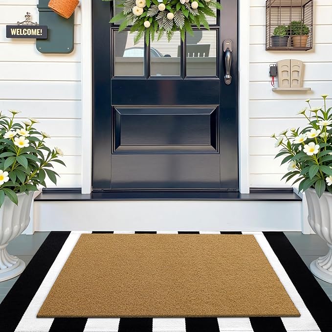 OLANLY Front Door Mat, Low Profile Doormat, Stain and Fade Resistant, Easy to Clean, for Indoor and Outdoor Entrances, Patio Porch or Entryway, Brown (47x23 Inch, Plain Brown)