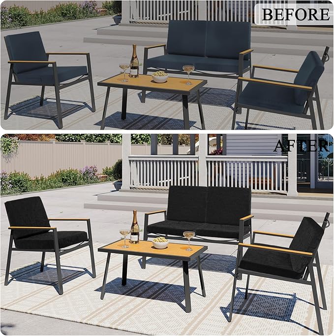 HEBE Stretch Patio Cushion Covers Set 8pcs,Waterproof Outdoor Couch Covers Replacement,Washable Reusable Seat Cushion Slipcovers for Patio Furniture Protector,Chair Cushion Cover
