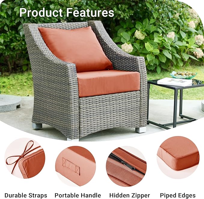 IPYNBAP Outdoor Cushions for Patio Furniture,Outdoor Seat Cushion Set 24 x 24 x 4 Inch,Waterproof & Fade Resistant Outdoor Chair Cushions,Deep Patio Chair Cushion with Removable Cover,Spice